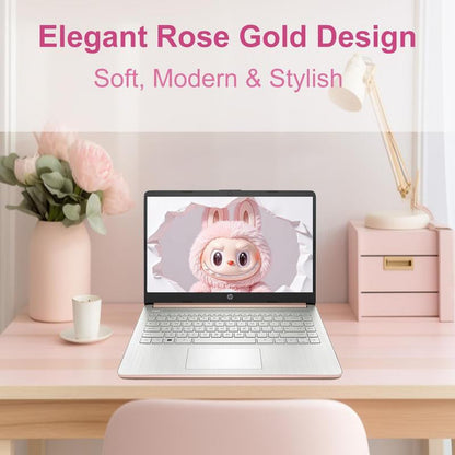 HP 14” Rose Gold Laptop, Intel Dual-Core, 4GB RAM, 64GB SSD, HD Display, Windows 11, Microsoft 365 Web Apps with 1TB Onedrive, Lightweight Student Computer, Rose Gold