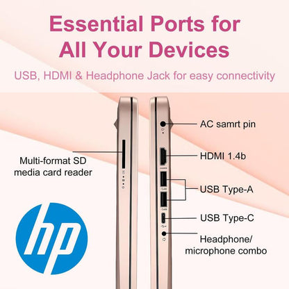 HP 14” Rose Gold Laptop, Intel Dual-Core, 4GB RAM, 64GB SSD, HD Display, Windows 11, Microsoft 365 Web Apps with 1TB Onedrive, Lightweight Student Computer, Rose Gold